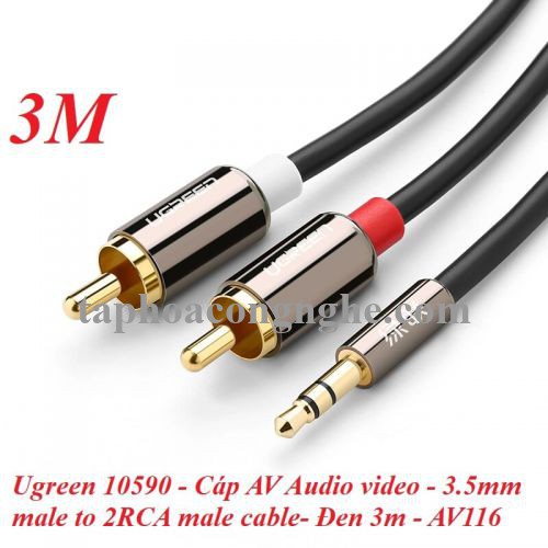 Ugreen 10590 3M màu Đen Cáp âm thanh 2 đầu Bông sen sang 3.5mm Dương mạ vàng AV116 30010590